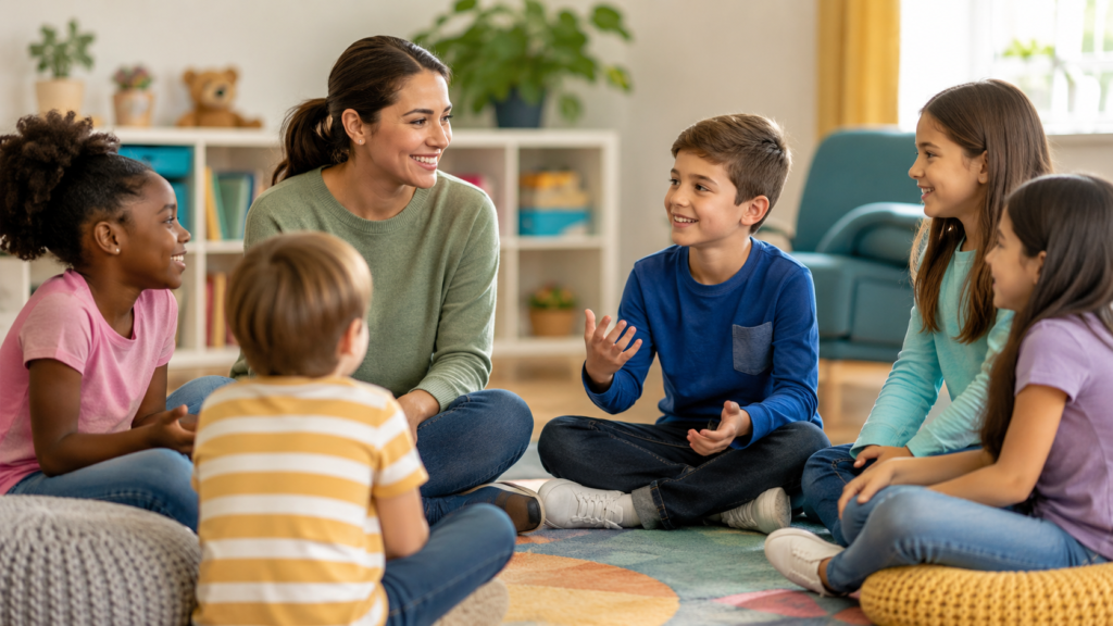 Fun group activity in a cozy classroom