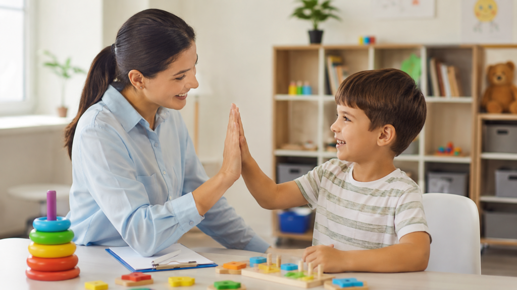 High five in a cheerful learning space