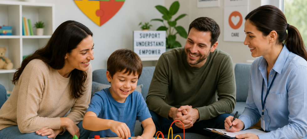 Playroom therapy session with supportive atmosphere