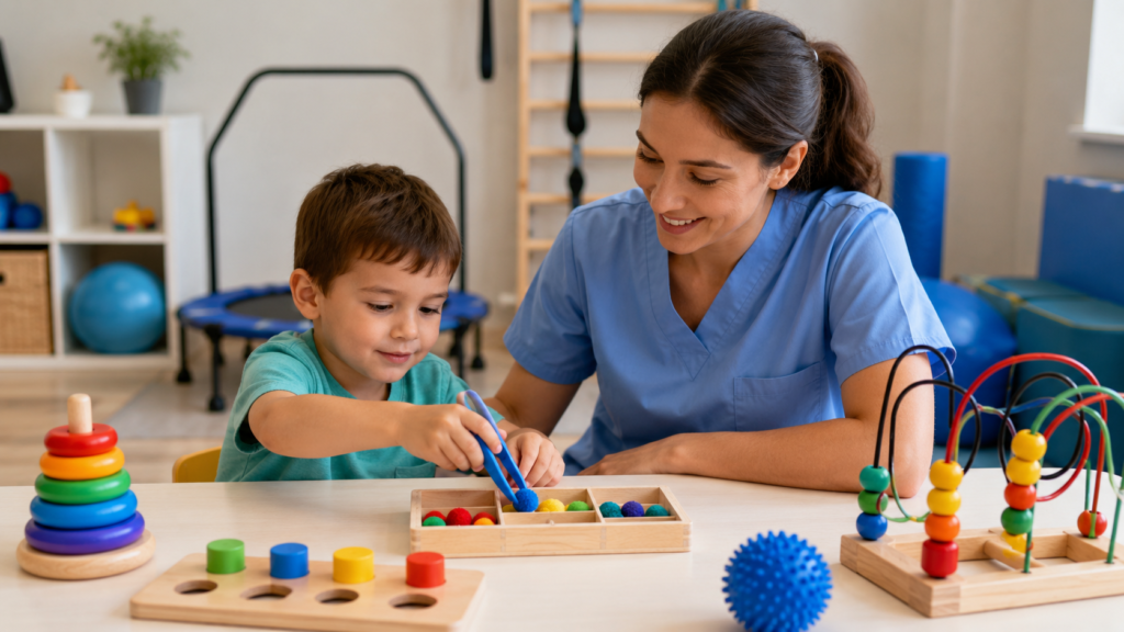 Therapy play session with colorful toys