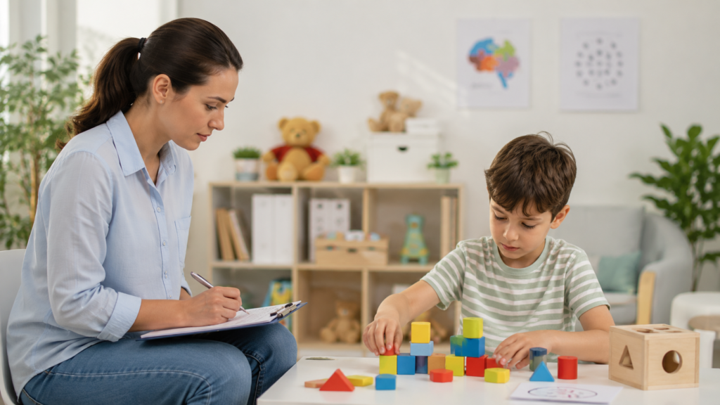 Therapy room with child and toys